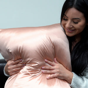 Blissy King Rose Gold Pillowcase Lifestyle – Mulberry Silk