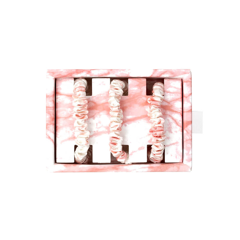 Rose White Marble Mulberry Silk Blissy Skinny Scrunchies – Blissy