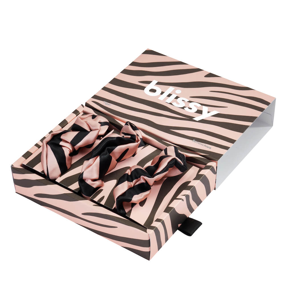 Blissy Tiger Blissy Scrunchies – 22 Momme Mulberry Silk, 100% Silk