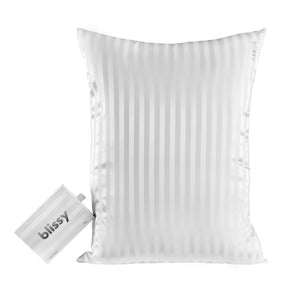 Blissy White Striped Silk Pillowcase Detail – Queen
