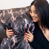 Blissy Rose Black Marble Silk Pillowcase Detail – Queen