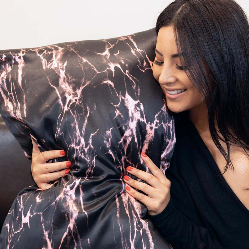 Blissy Rose Black Marble Silk Pillowcase Detail – Queen